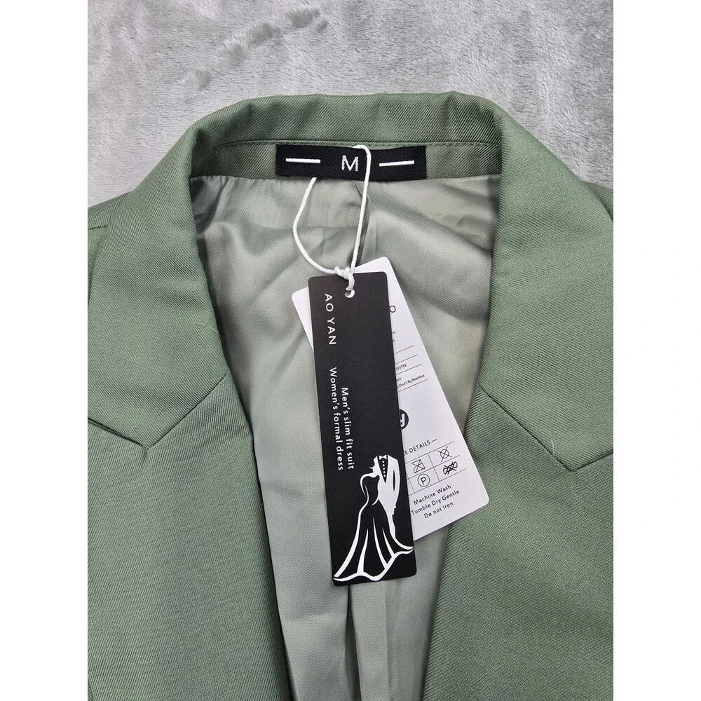AO YAN Men Slim Fit Blazer Sage Dusty Green Gold Buttons Suit Jacket Size M NWT